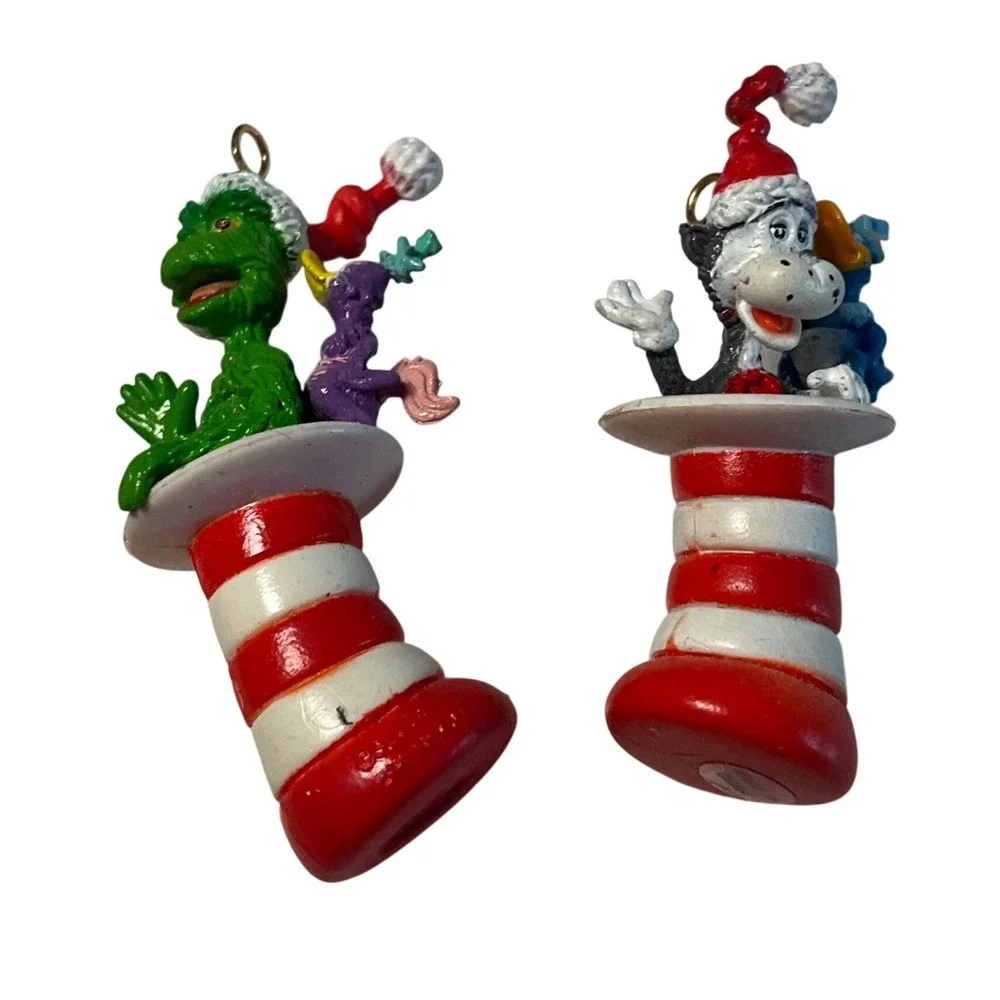 Dr Seuss Christmas Ornament Set 4pc Grinch Horton Cat in the‎ Hat Stocking Mini